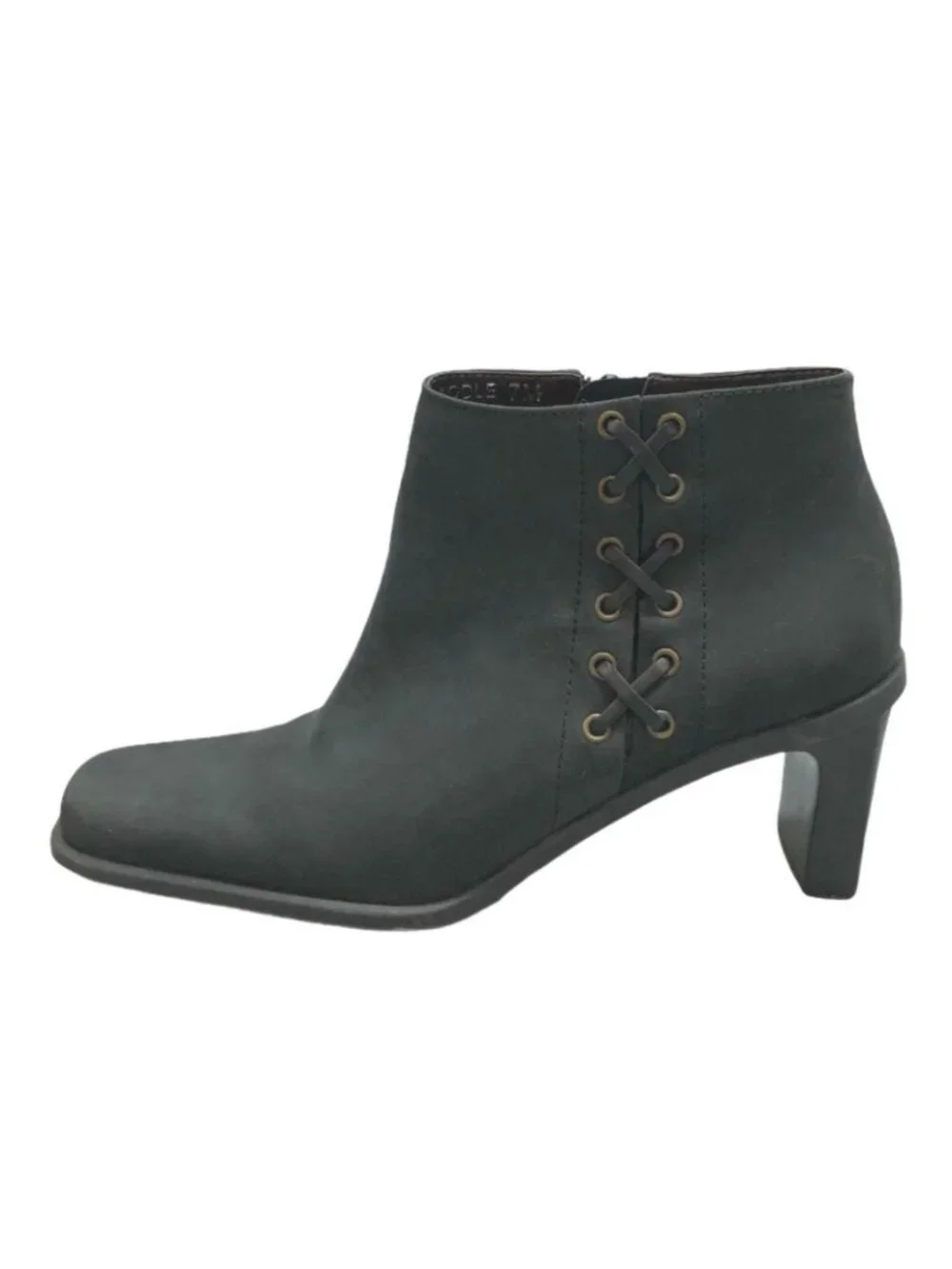 Etienne Aigner Suede Ankle Boots Saddle Womens 7M Nubuck Black Leather Zipper Bo